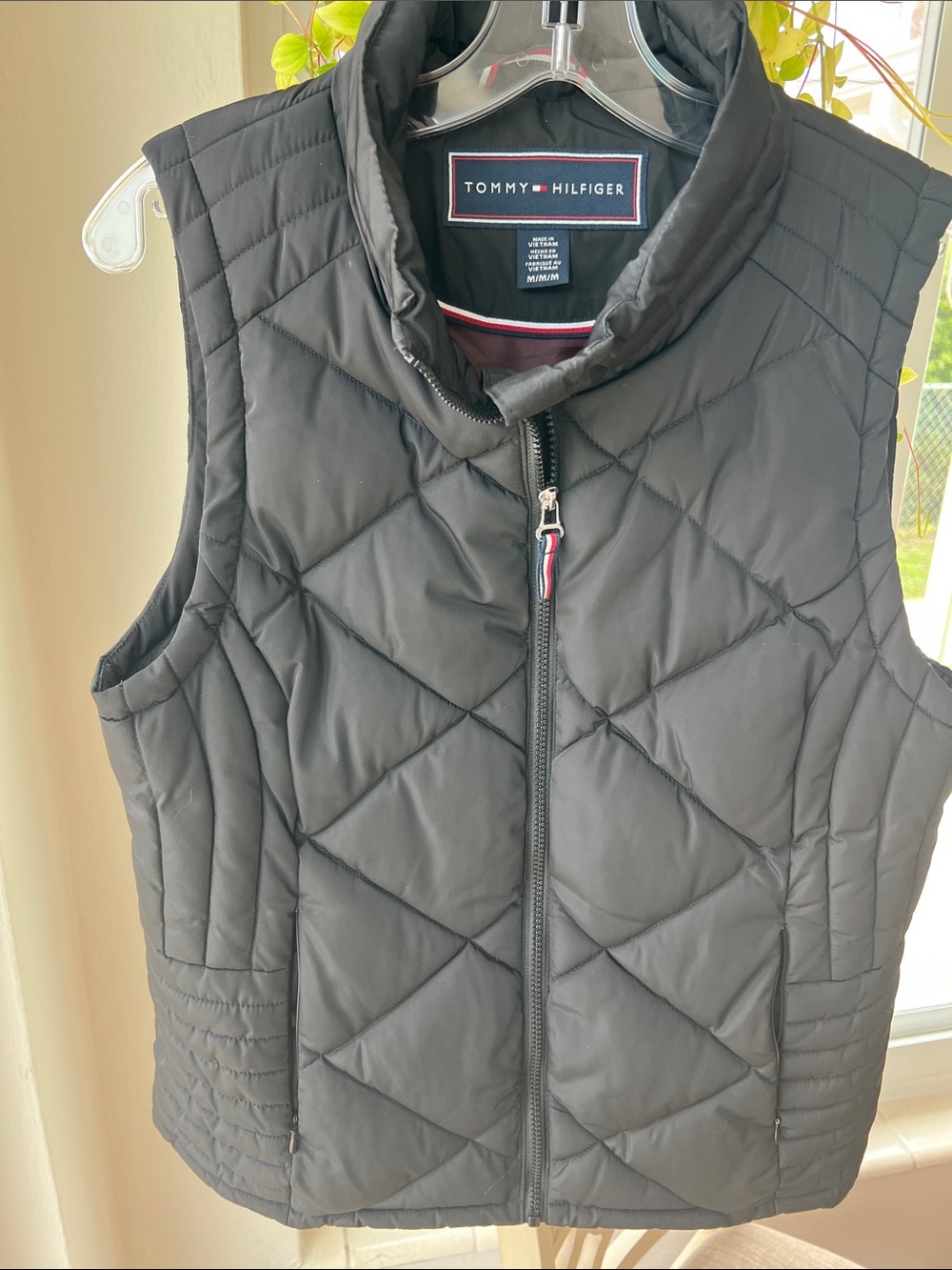 Tommy Hilfiger Black Quilted Puffer Vest with High Collar Size M